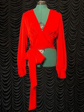 Marissa Webb Red Velvet Wrap Tie Blouse